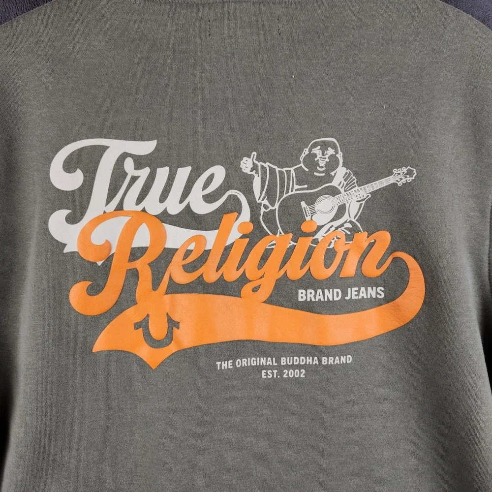 True‎ Religion Old Skool Hoodie Mens Large Olive Green Buddha Graphic Full Zip